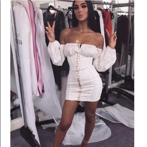 ruffle bardot mini dress